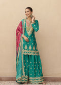 Green Chinon Silk Embroidered Gharara Suit