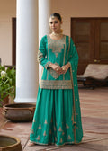 Green Chinon Silk Gharara Suit