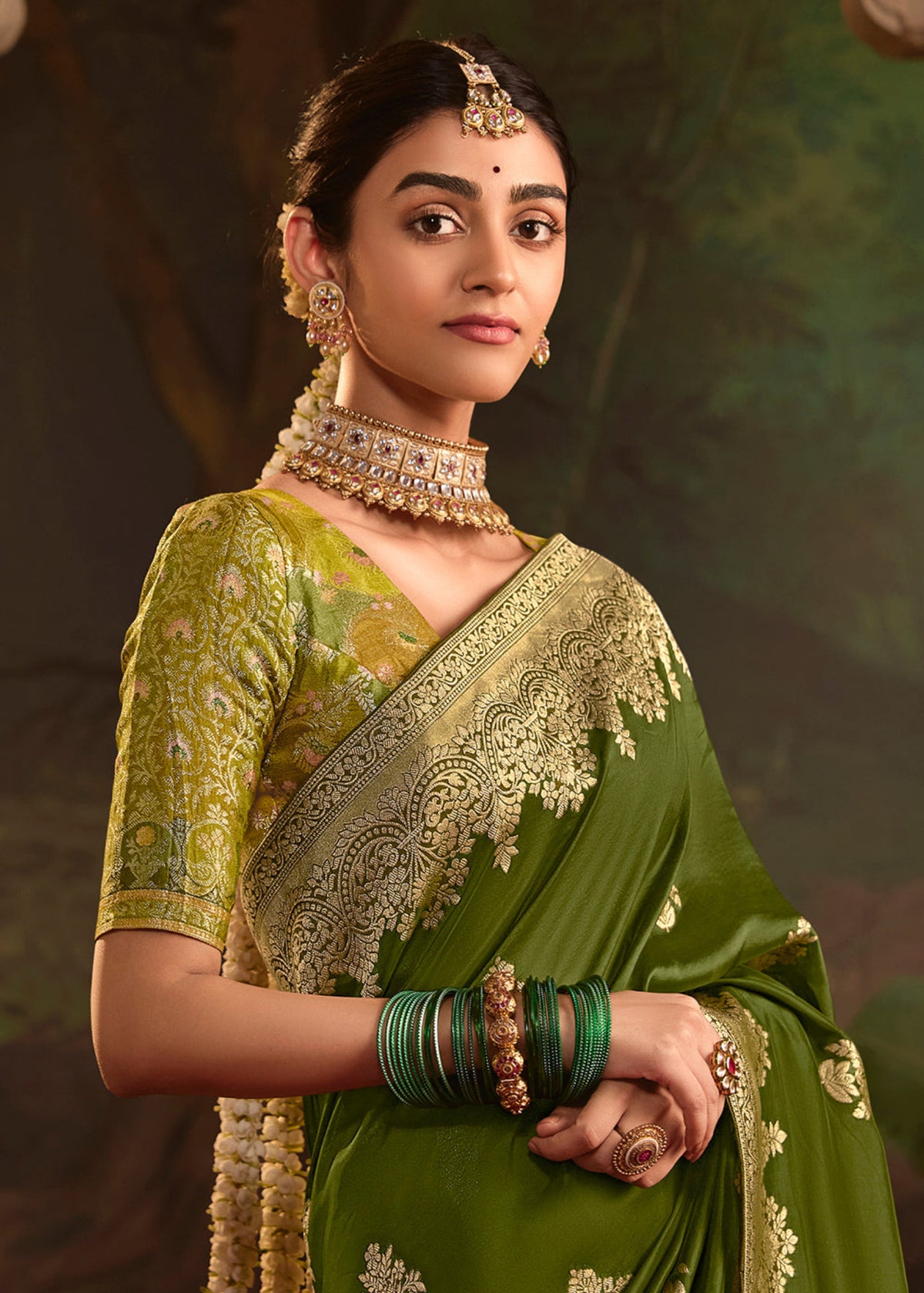 Green Dola Silk Traditional Saree