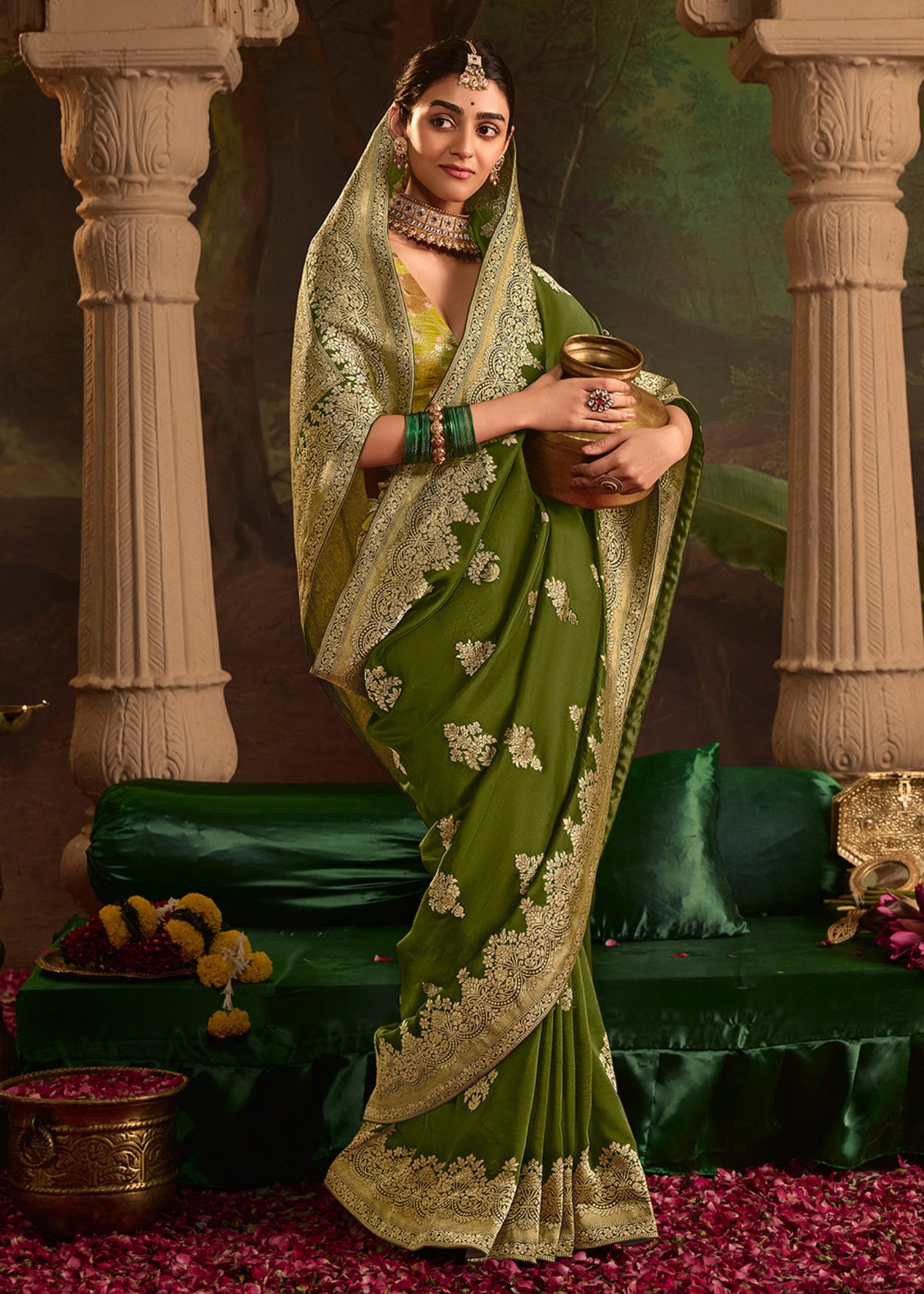 Green Dola Silk Traditional Saree