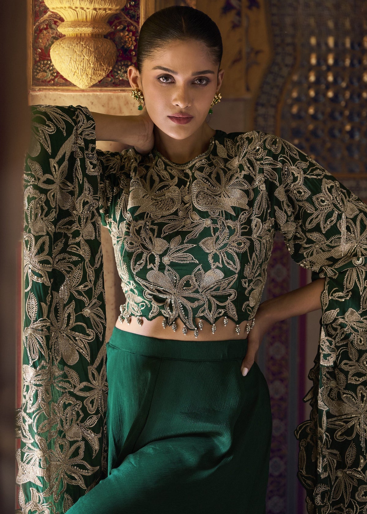 Green Embroidered Palazzo Set