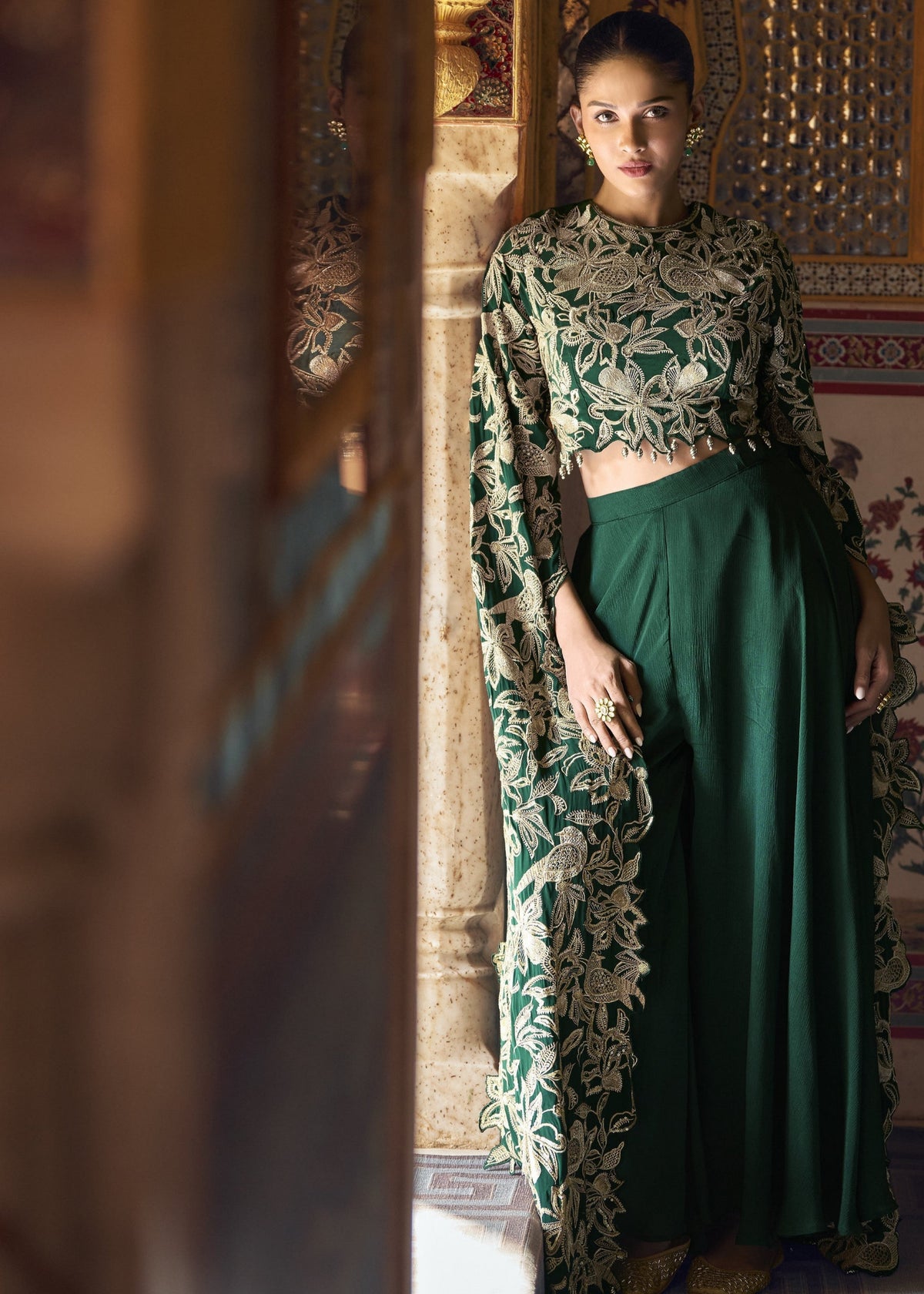 Green Embroidered Palazzo Set