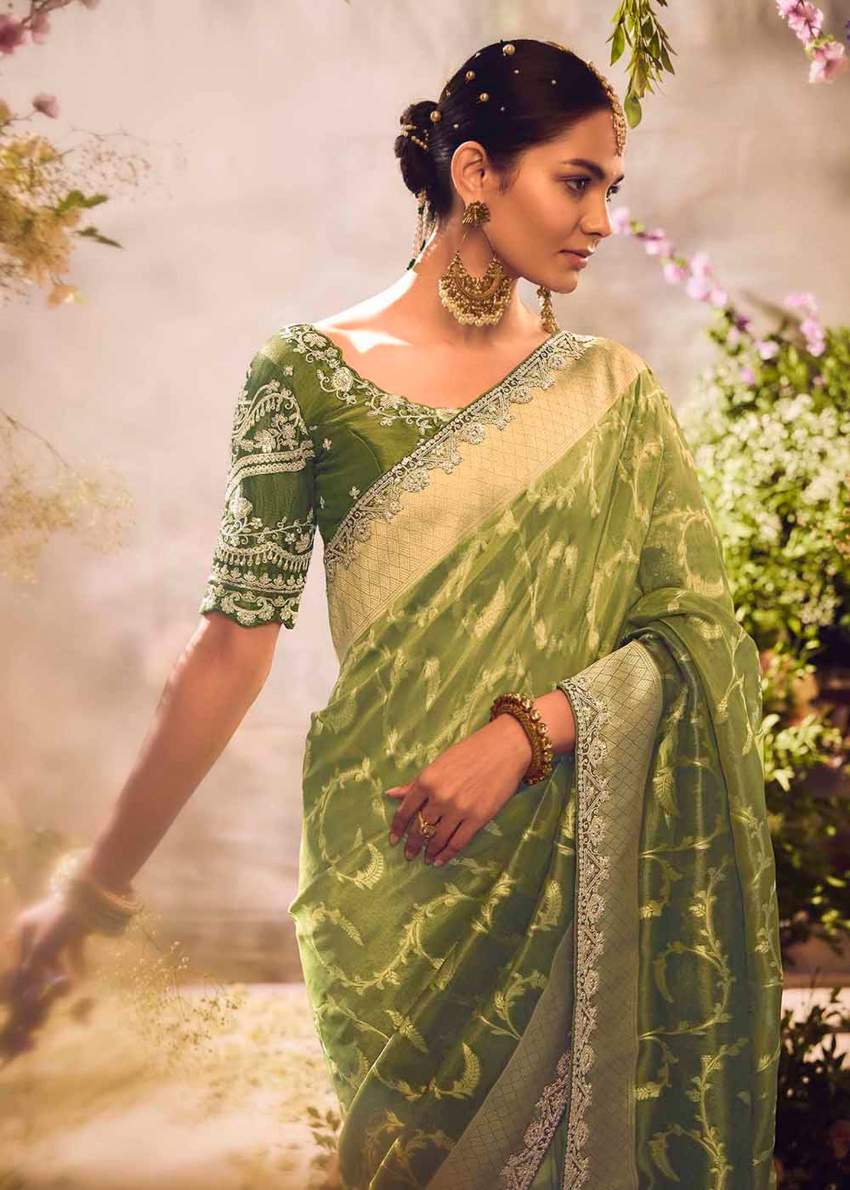 Green Embroidery Banarasi silk Saree