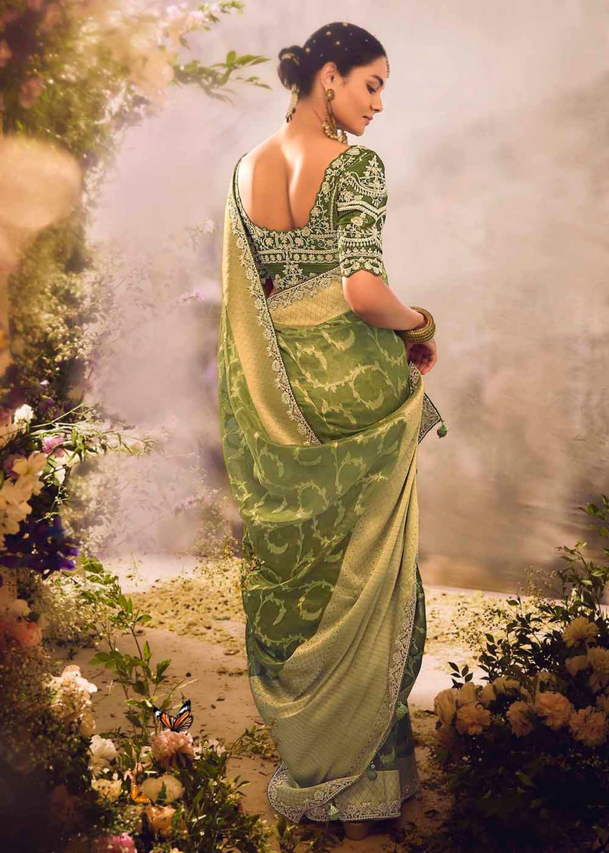 Green Embroidery Banarasi silk Saree