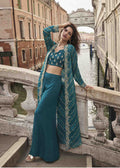 Green Jacquard Silk Jacket Style Palazzo Suit