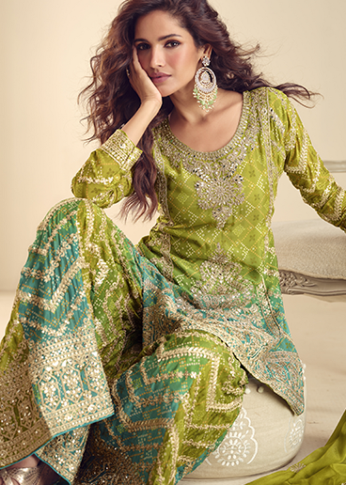 Green Real Chinon Palazzo Suit.