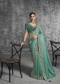 Green Tissue Zari Embroidered Saree.