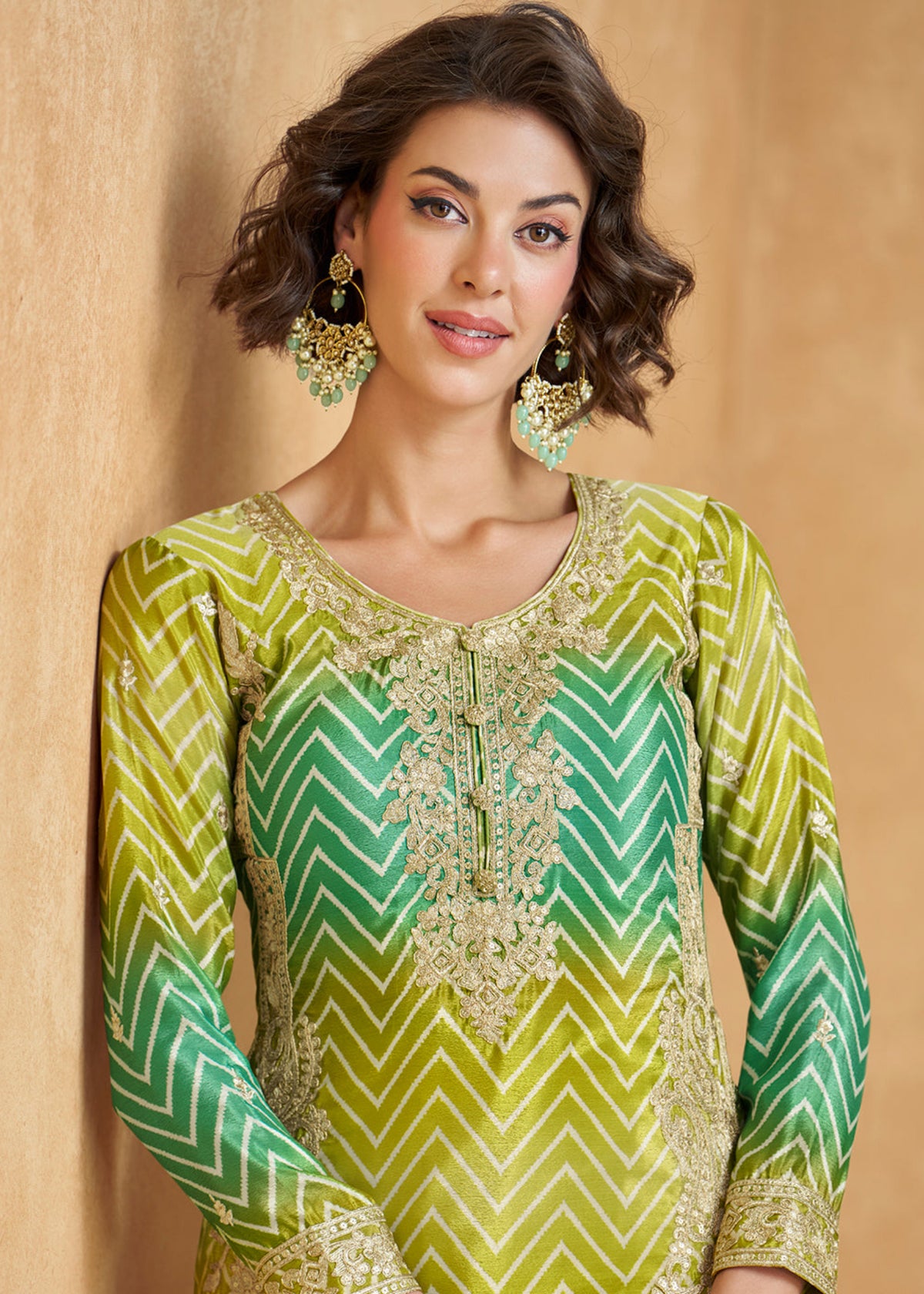 Buy Green and Lime Ombre style Sharara suit