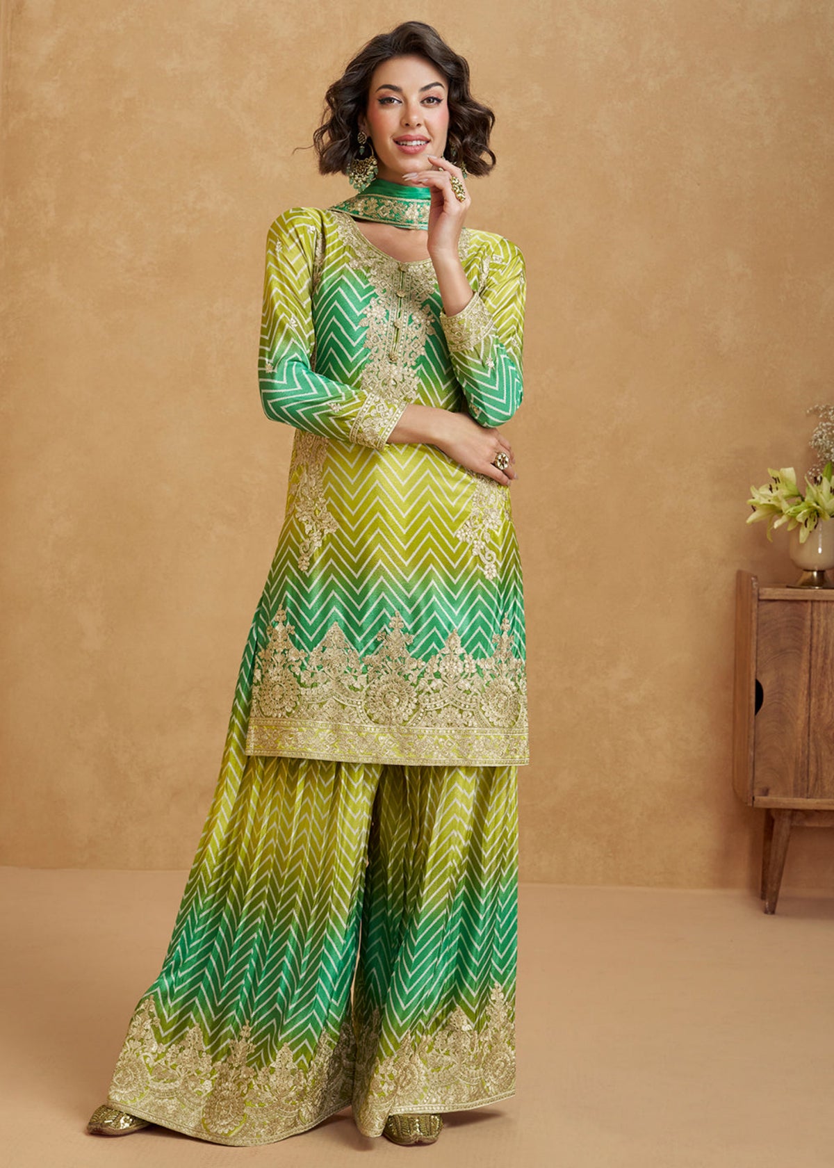 Green and Lime Ombre style Sharara suit