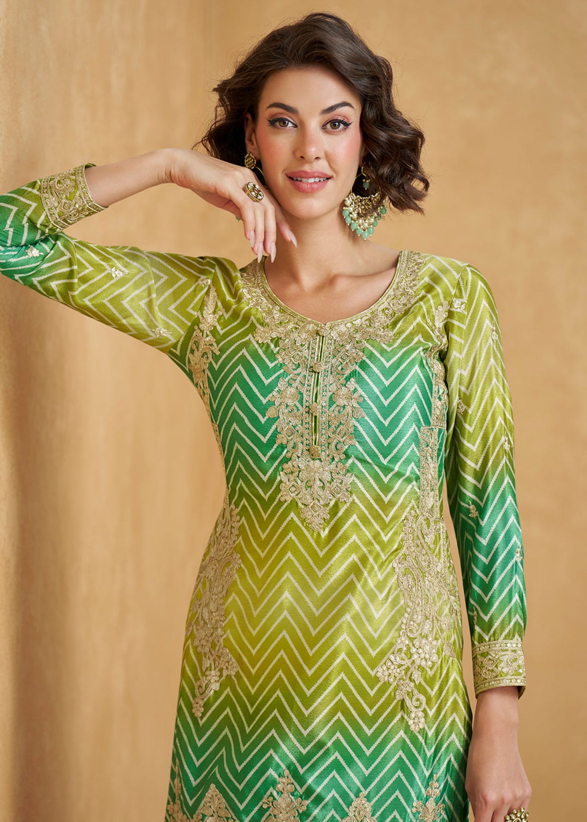 Buy Green and Lime Ombre style Sharara suit