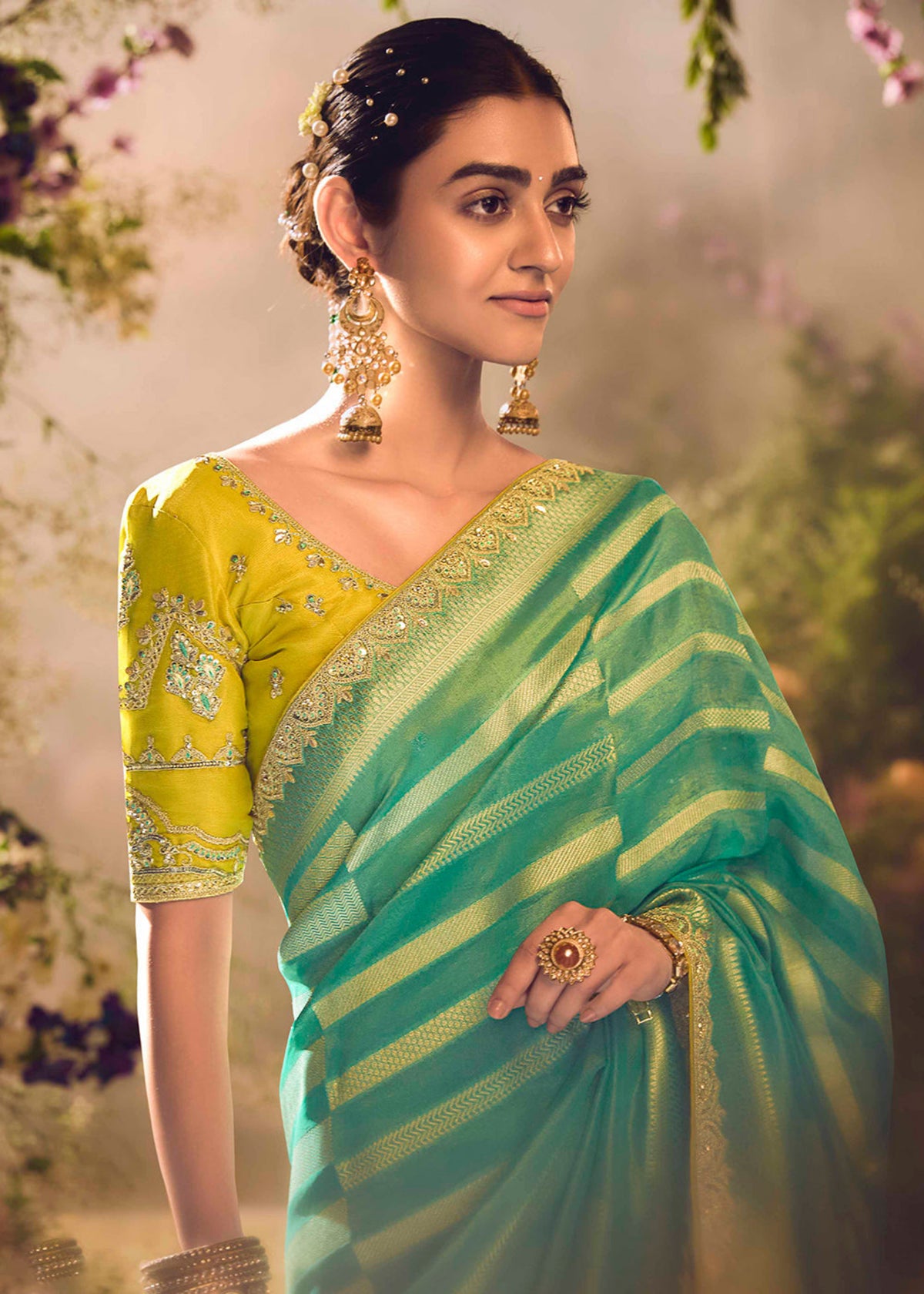 Buy Green Embroidery Banarasi silk Saree