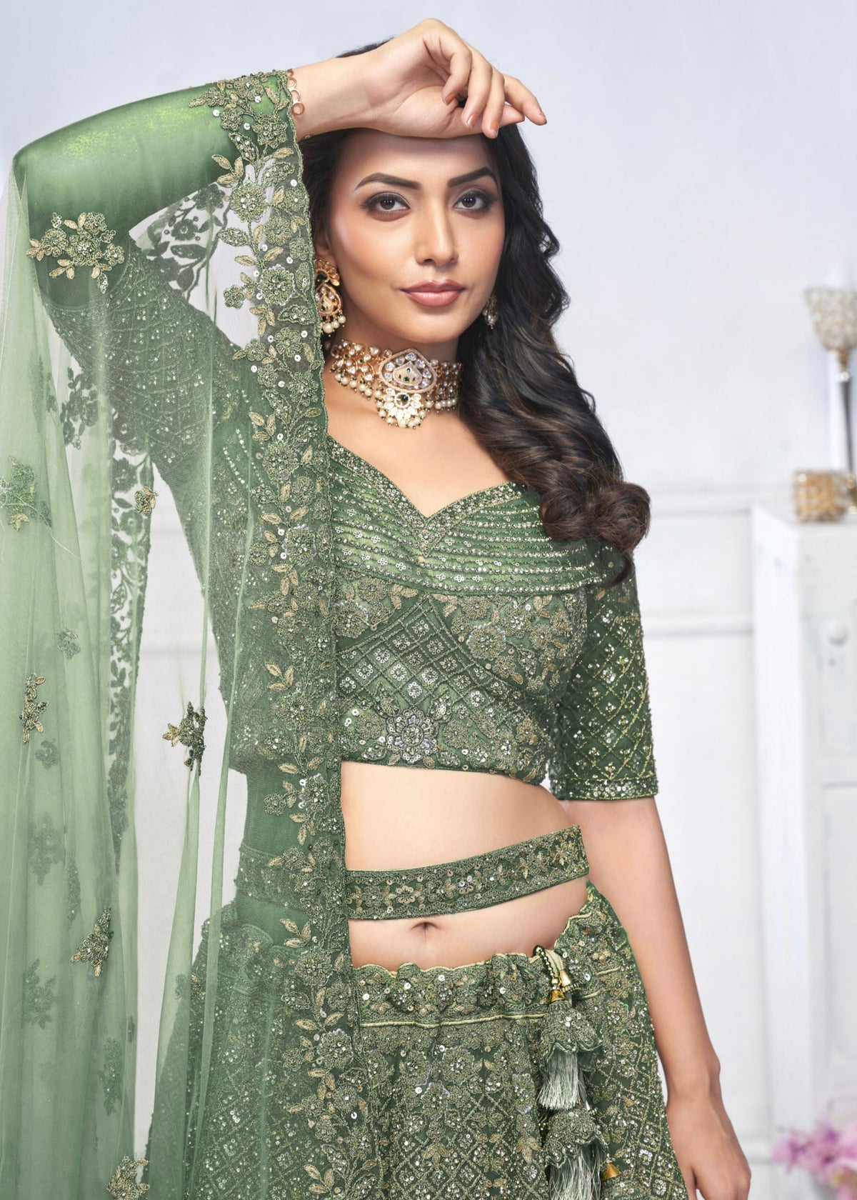 Green embroidered designer wedding lehenga choli