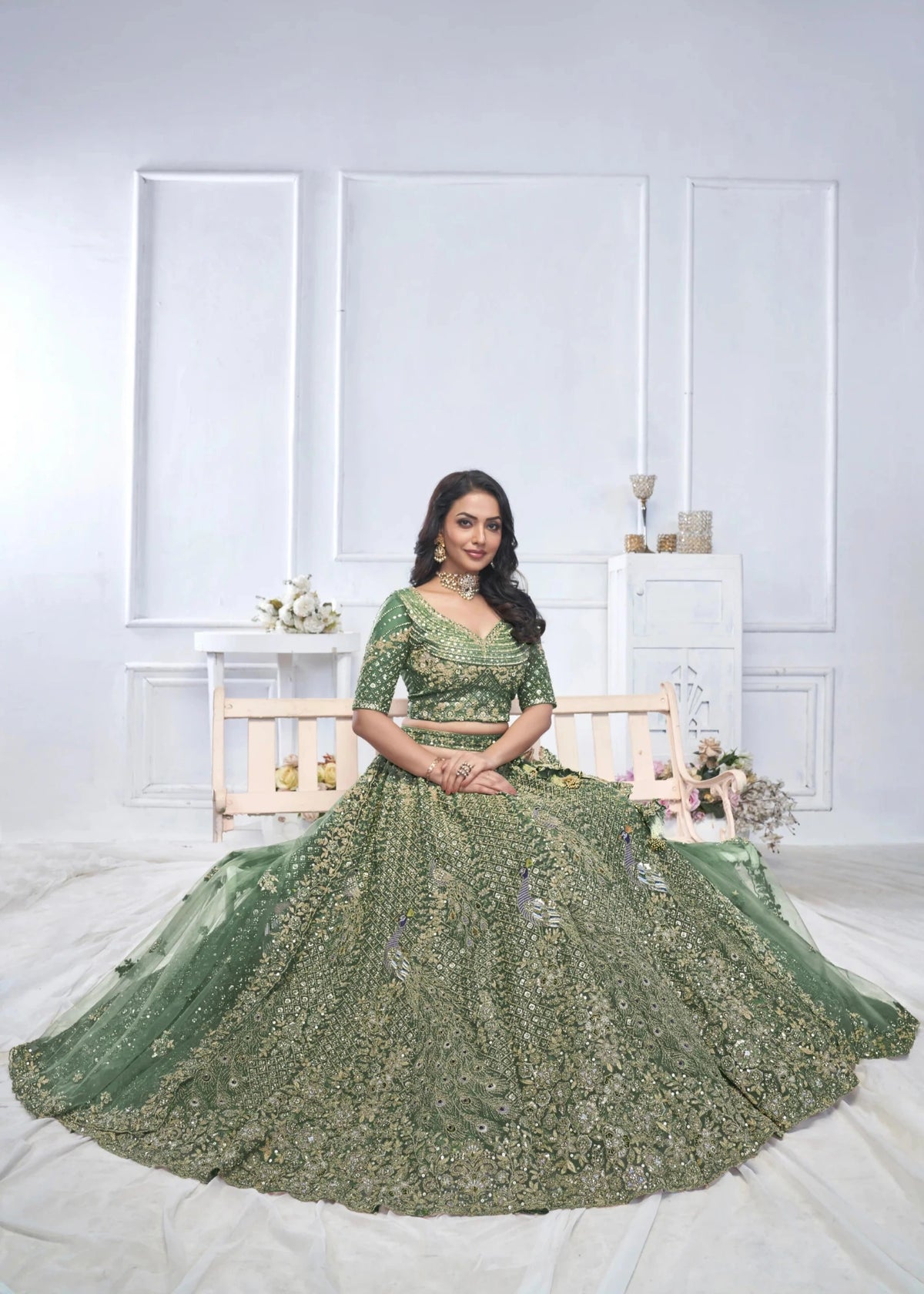 Green embroidered designer wedding lehenga choli