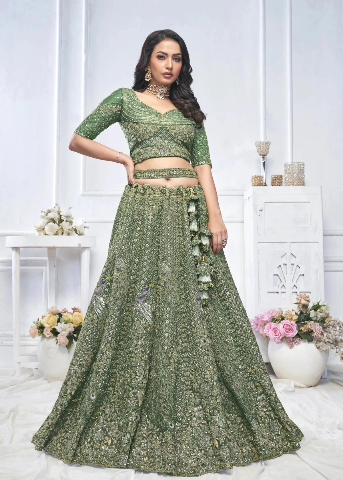 Green embroidered designer wedding lehenga choli