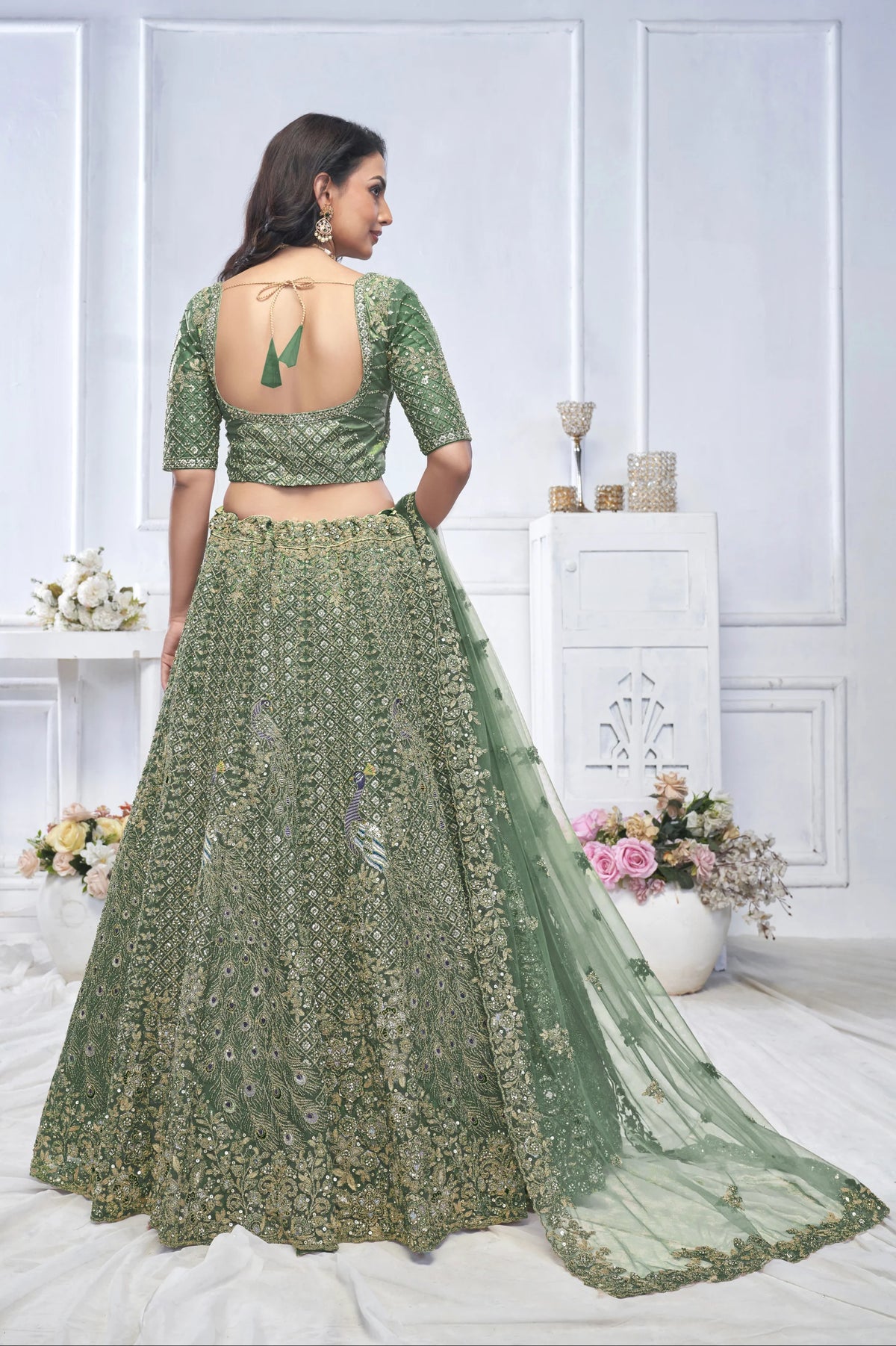 Green embroidered designer wedding lehenga choli