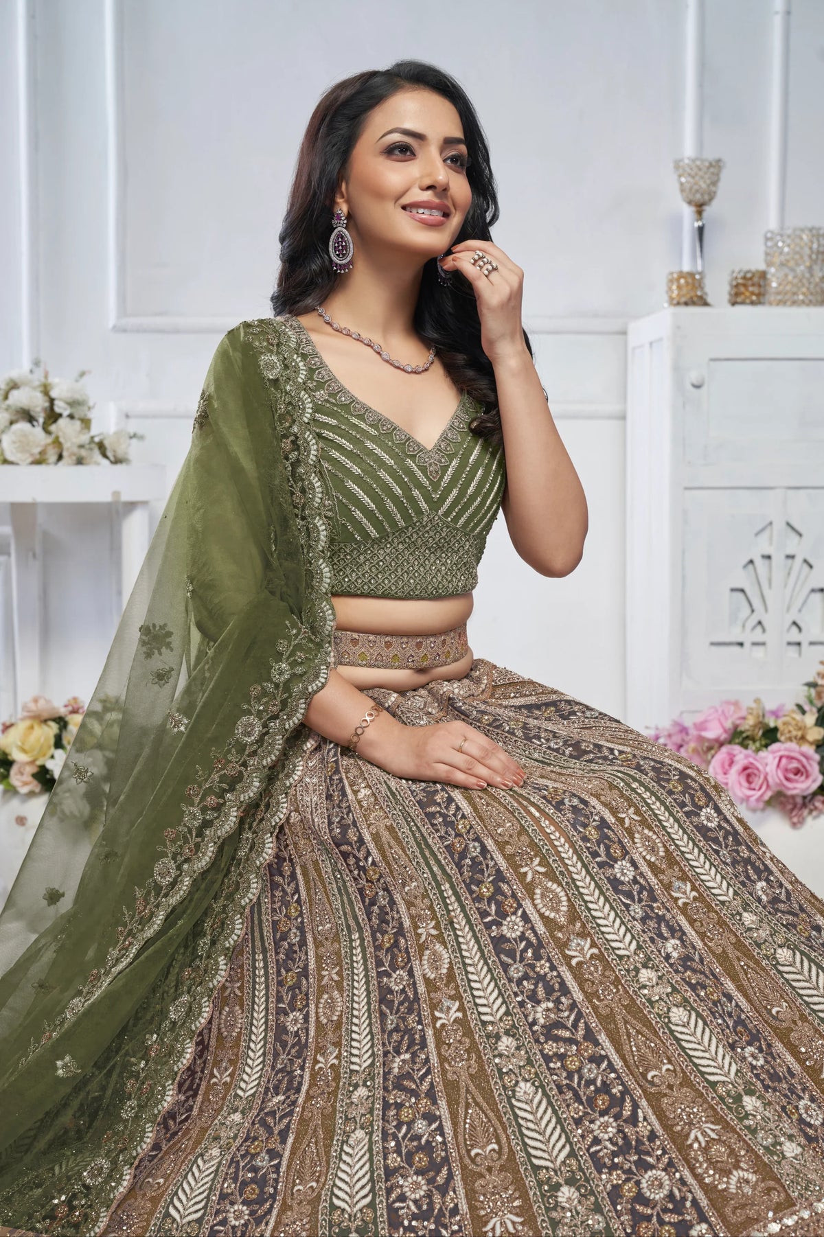 Green net designer Wedding Lehenga