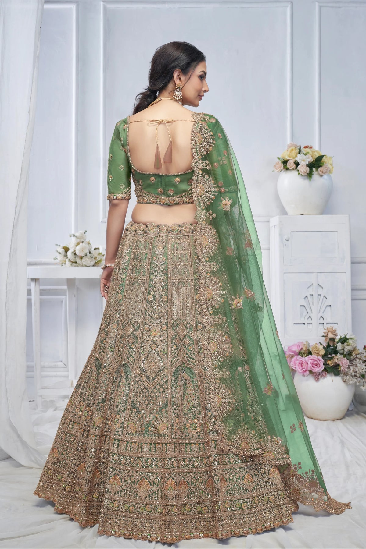 Green net embroidery designer Wedding Lehenga