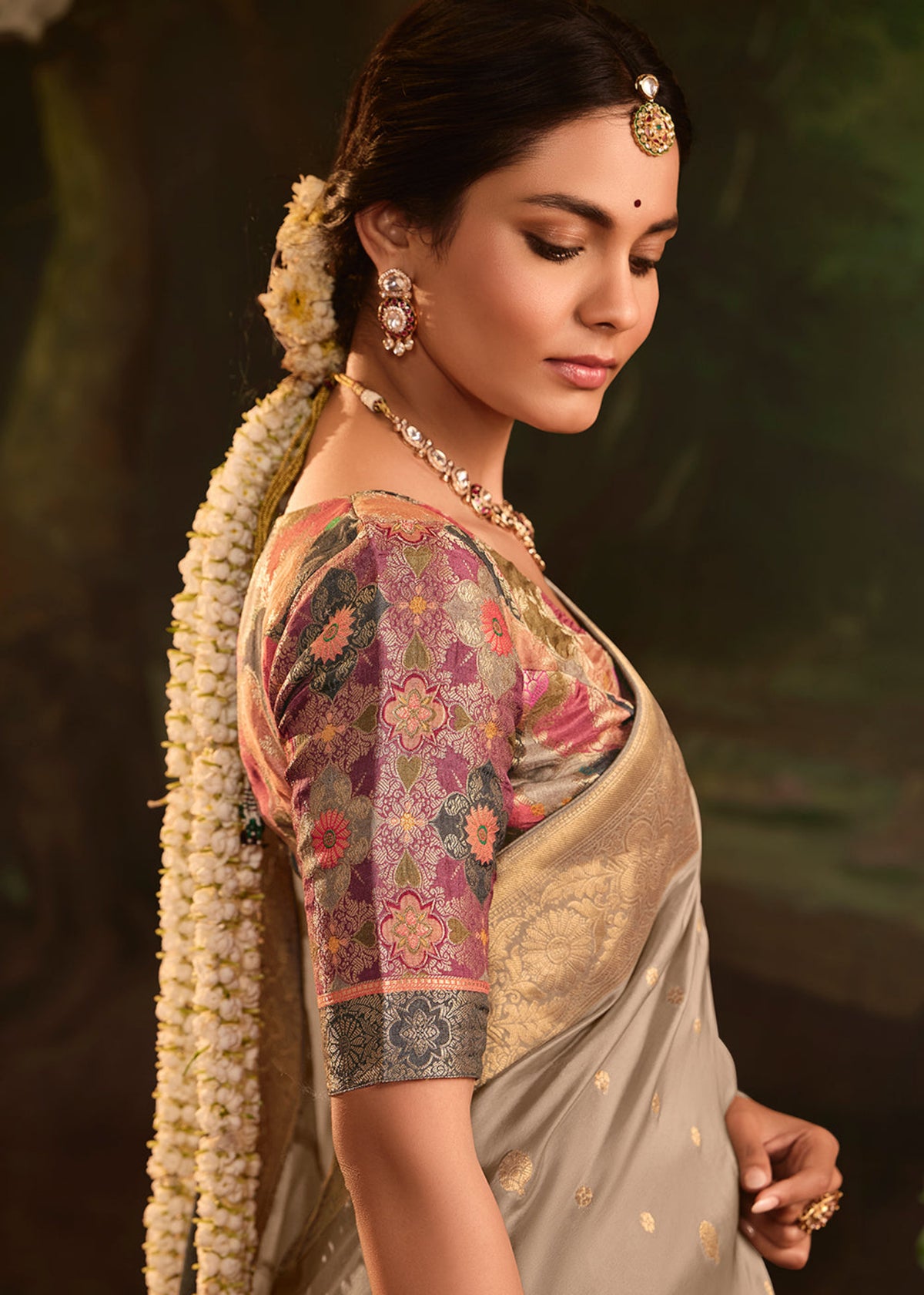 Buy Grey Dola Silk Traditional Saree