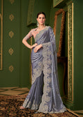 Grey Silk Georgette Designer Saree