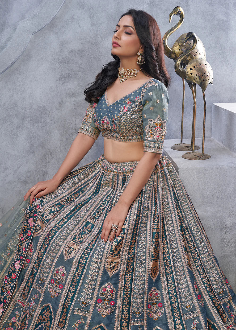 Grey embroidered designer wedding lehenga choli