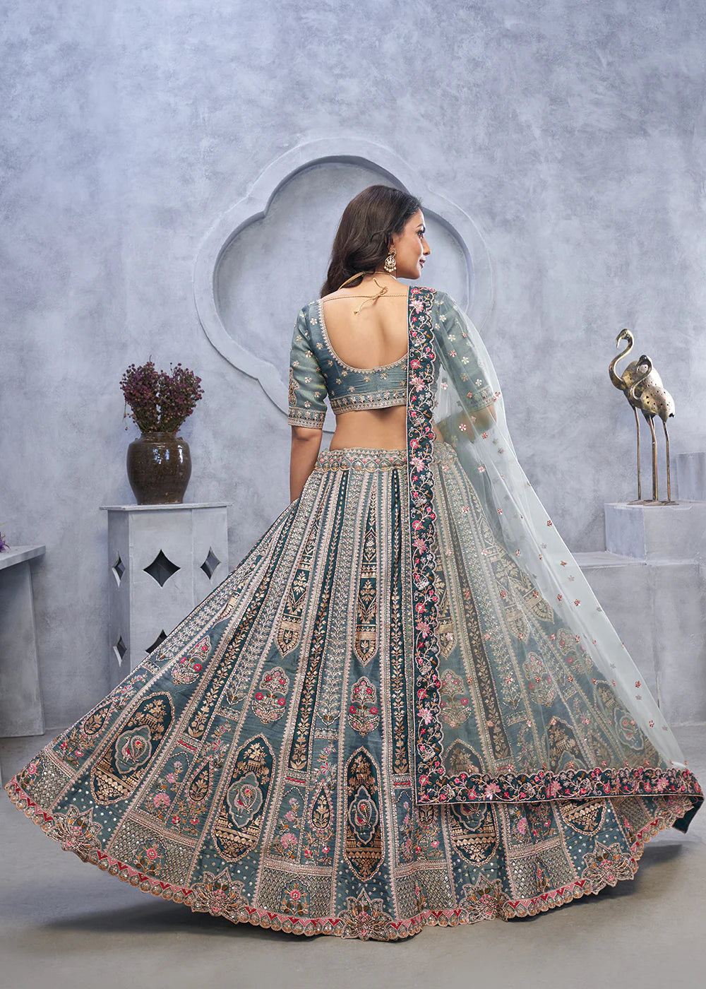 Grey embroidered designer wedding lehenga choli