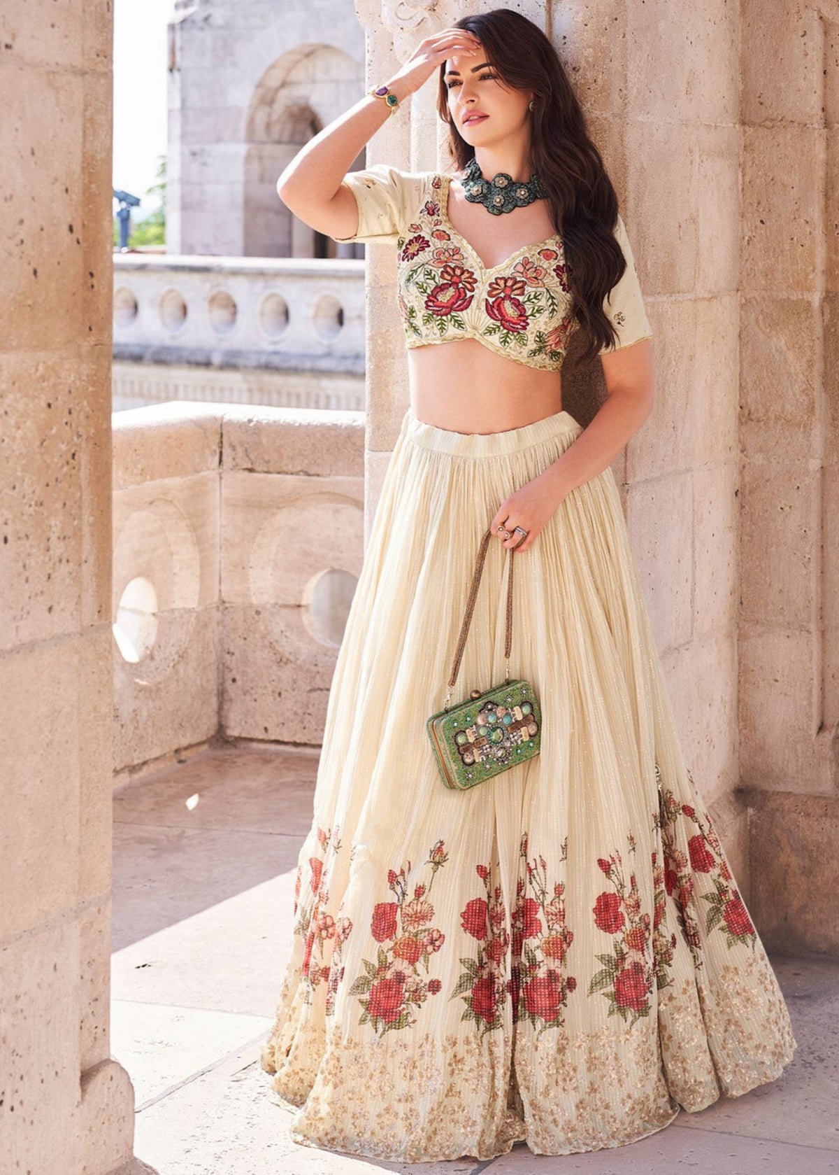 Ivory Cream Floral Lehenga Choli