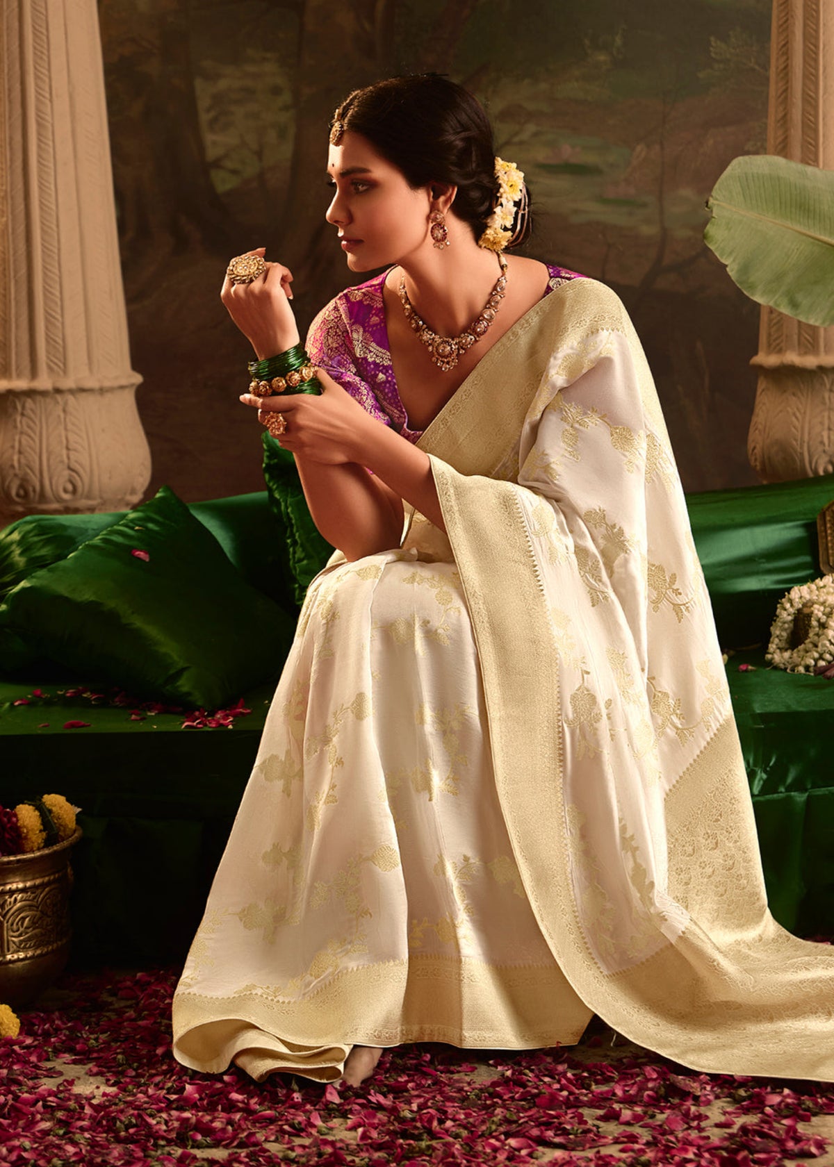 Ivory Dola Silk traditional Saree