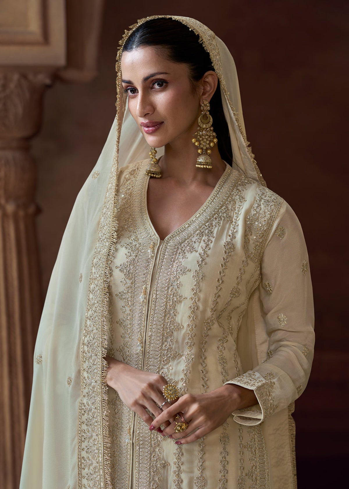 Buy Ivory Embroidered Palazzo Suit