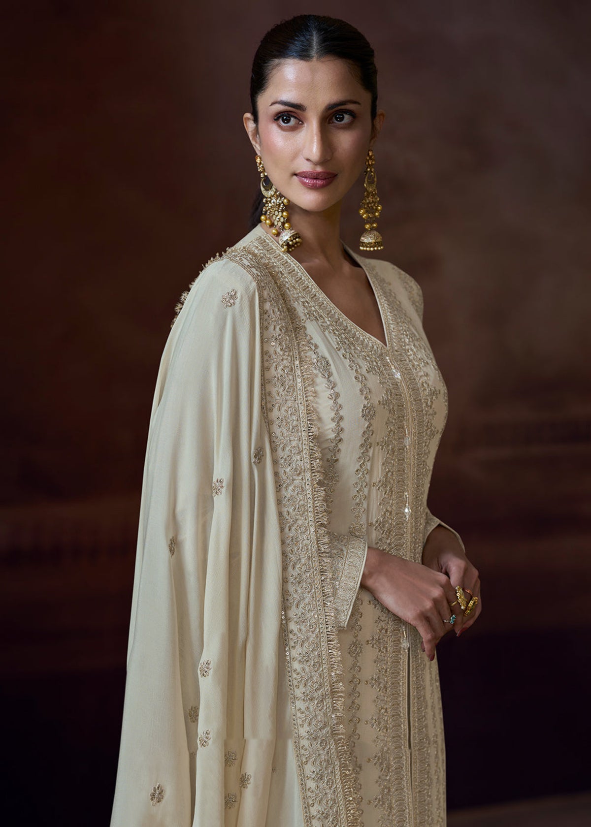 Buy Ivory Embroidered Palazzo Suit