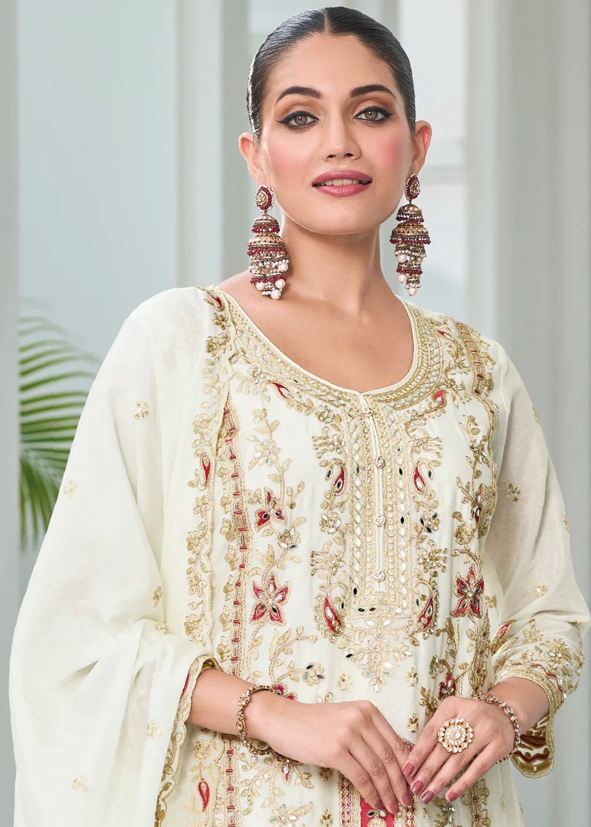 Ivory and Gold Embroidered Gharara Suit