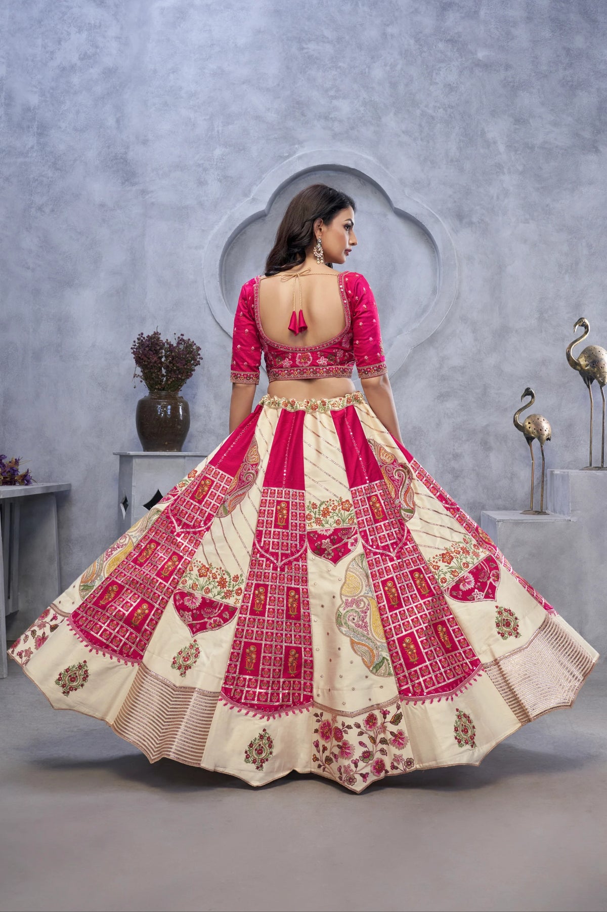 Ivory and pink Organza Silk Bridal Lehenga 4