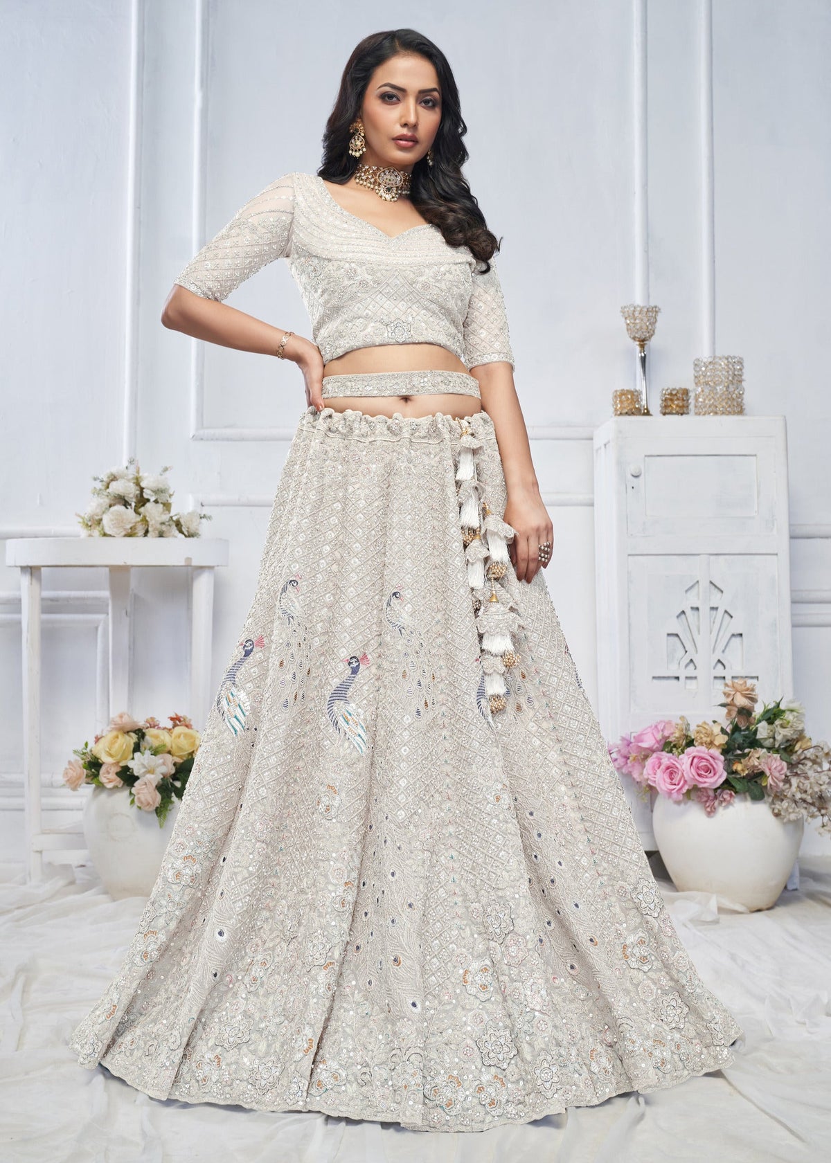 Ivory embroidered designer wedding lehenga choli