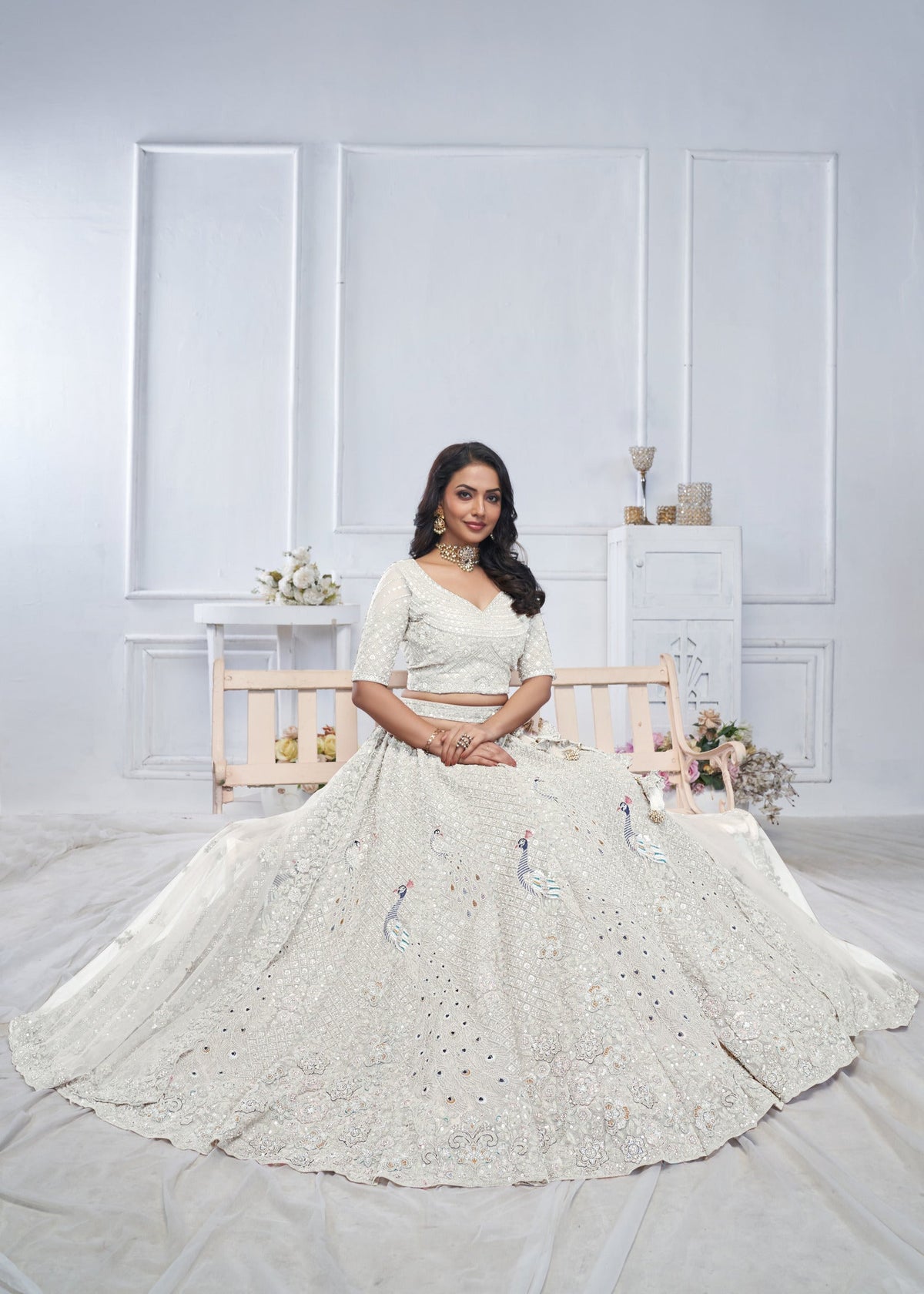 Ivory embroidered designer wedding lehenga choli