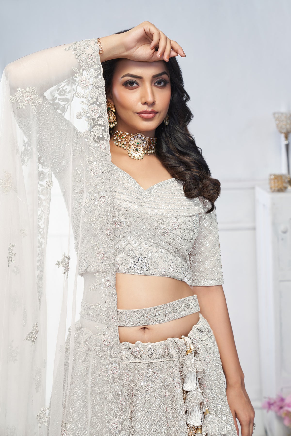 Ivory embroidered designer wedding lehenga choli