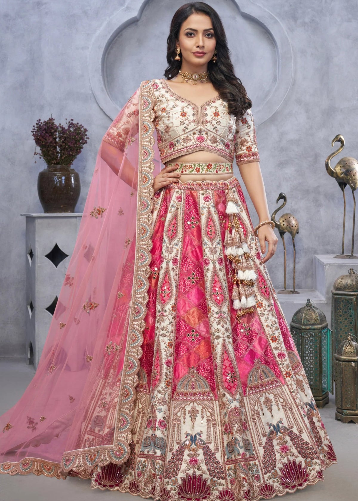 Ivory organza silk designer wedding lehenga choli
