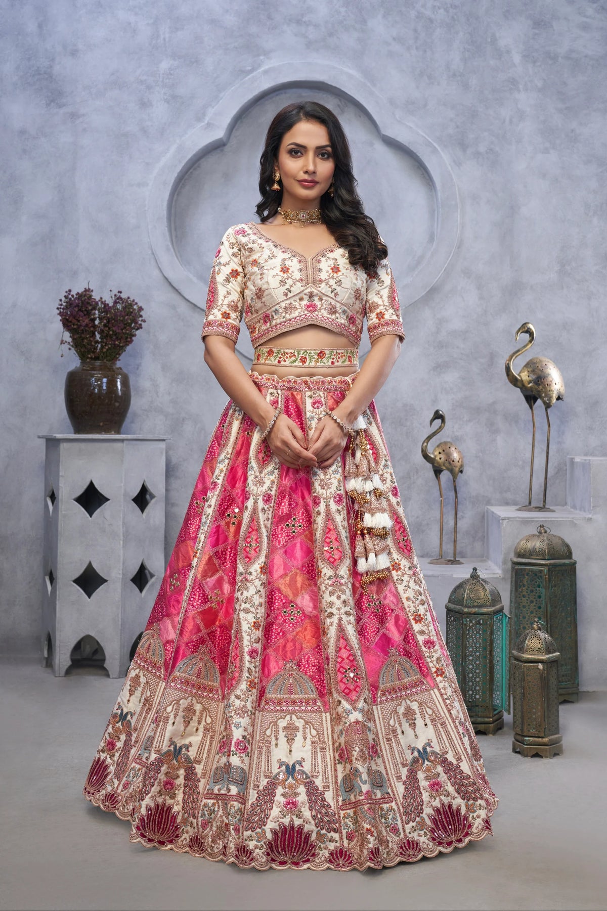 Ivory organza silk designer wedding lehenga choli