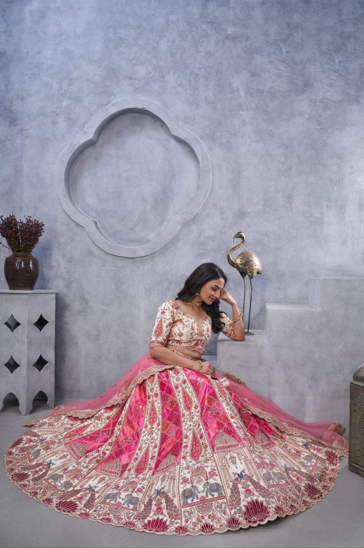 Ivory organza silk designer wedding lehenga choli