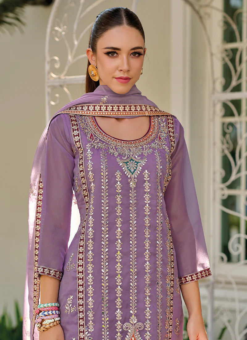 Lavender Multi Embroidery Traditional Salwar Kameez Suit