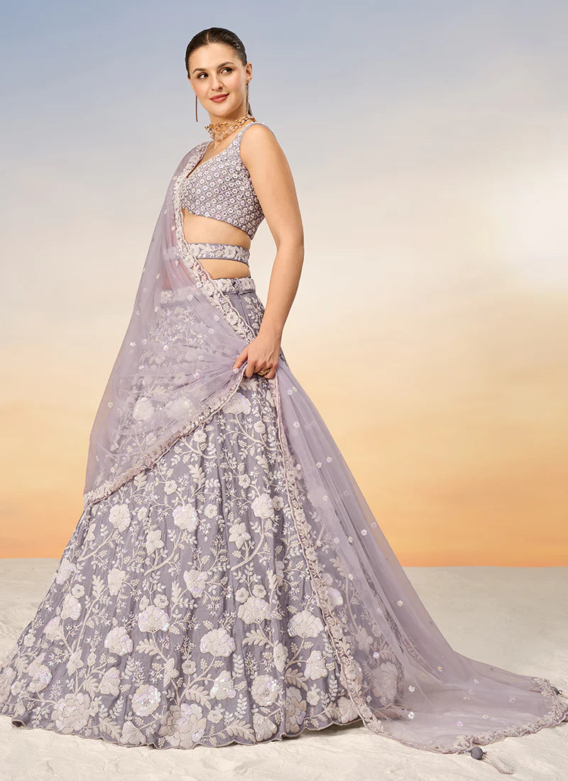 Lavender Sequence Embroidery Bridal Lehenga Choli For Indian Wedding