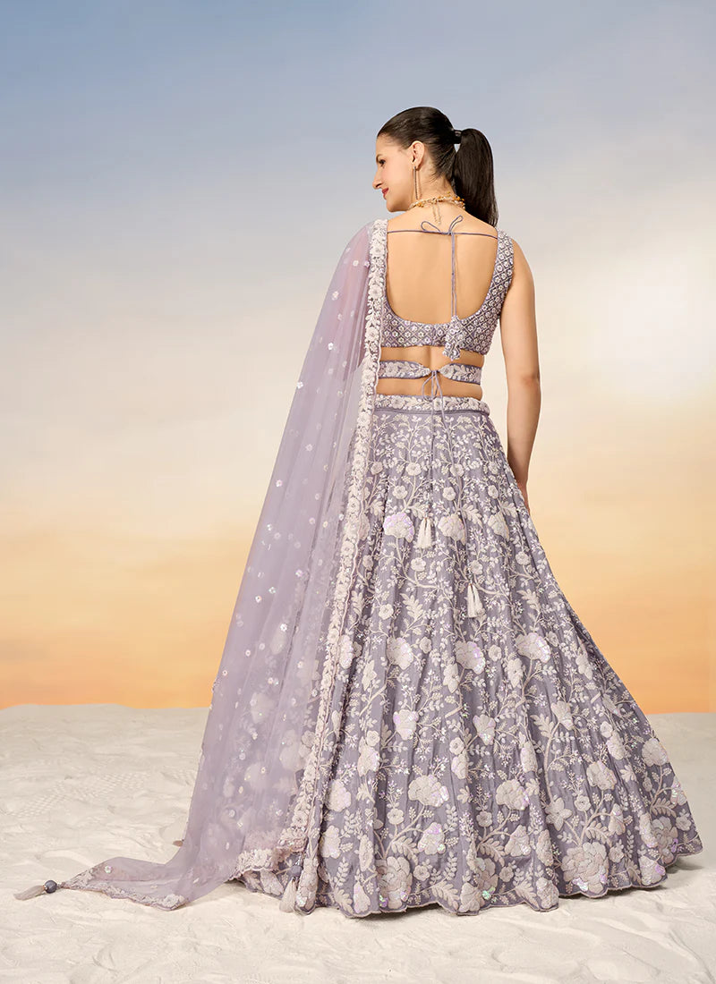 Lavender Sequence Embroidery Bridal Lehenga Choli For Indian Wedding