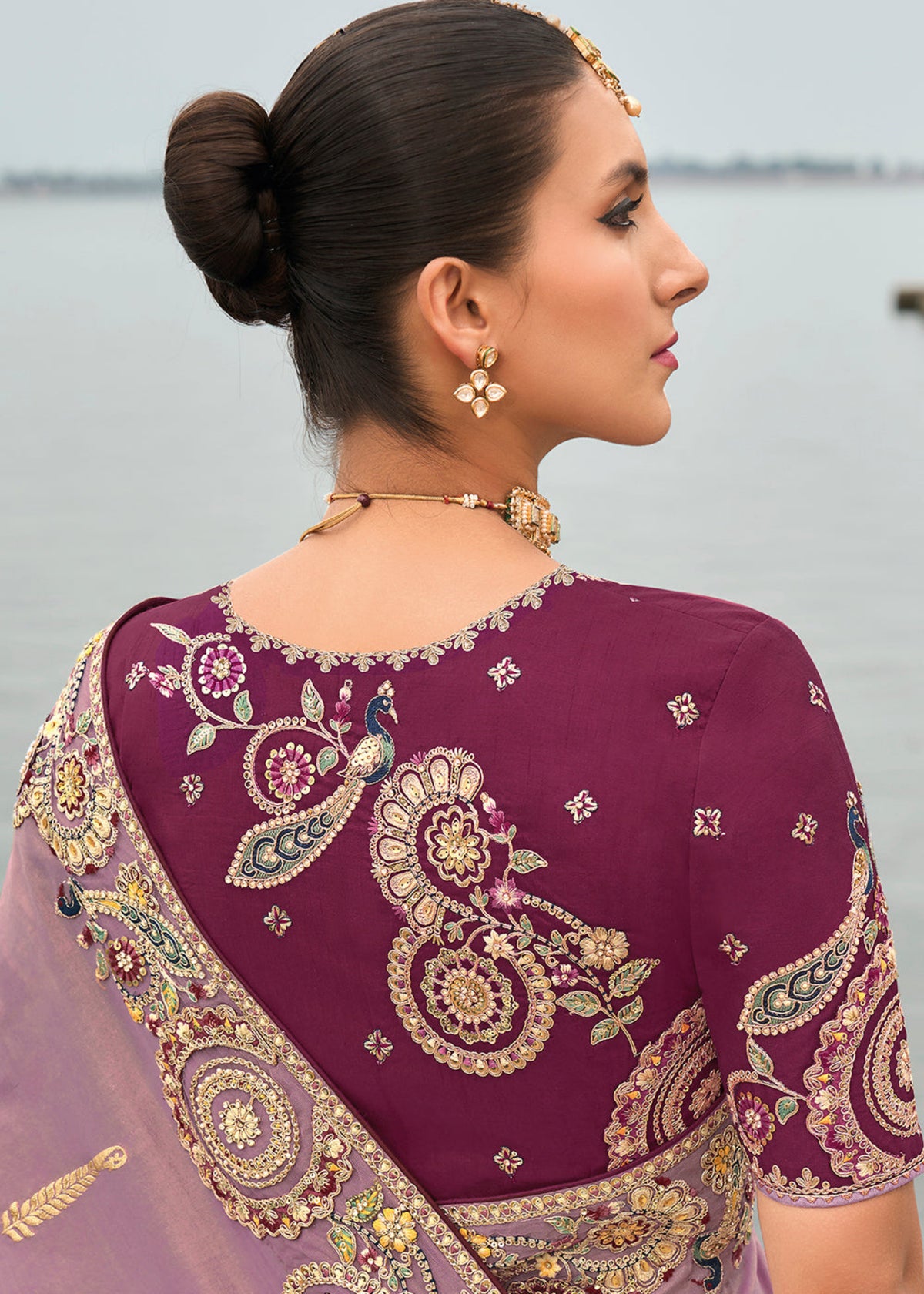 Lavender And Wine Multi Embroidery Saree