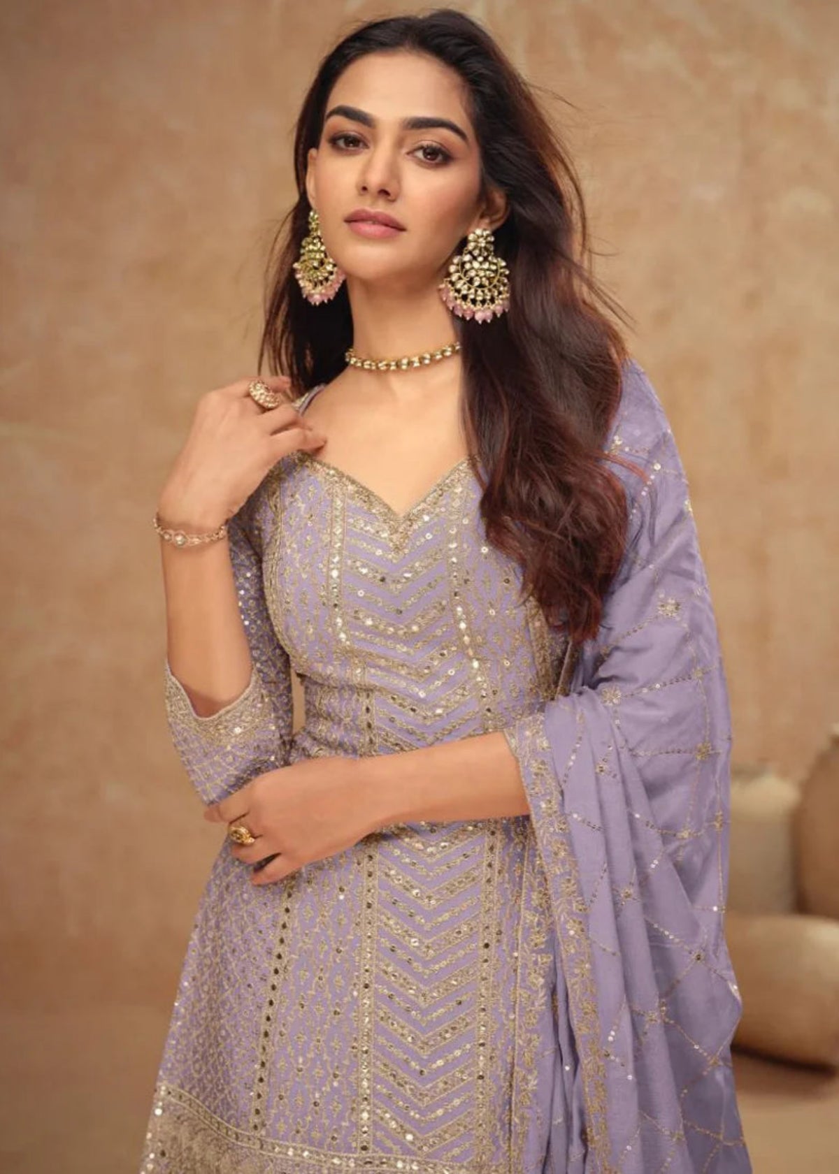 Lavender Designer Wedding Sharara Suit