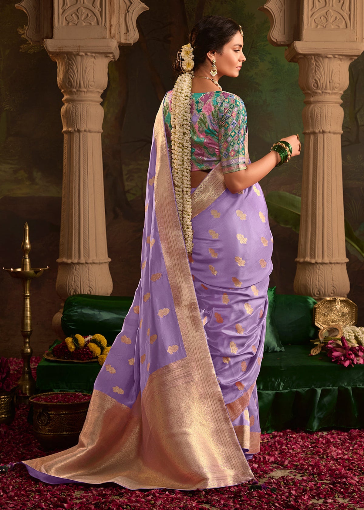 Lavender Dola Silk Traditional Saree