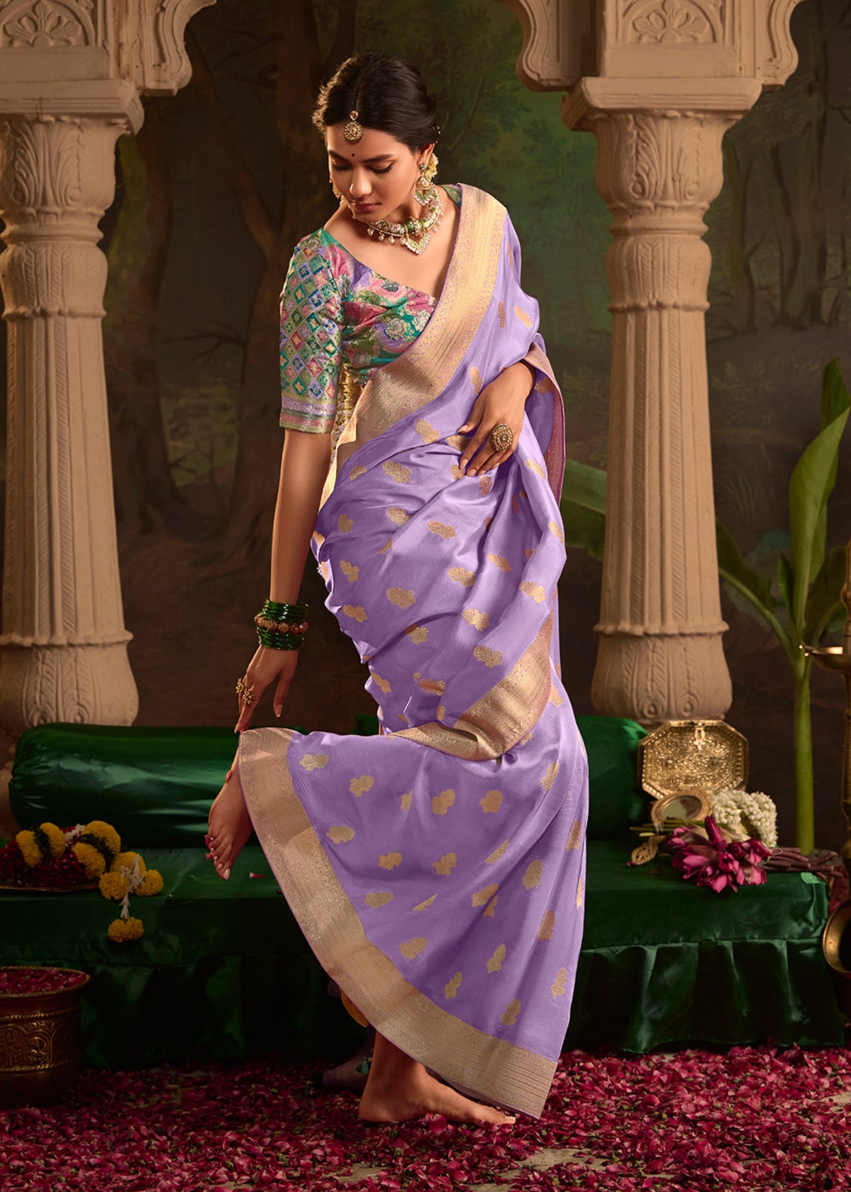 Lavender Dola Silk Traditional Saree