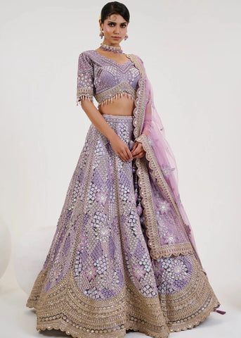 Lavender silk bridal designer lehenga