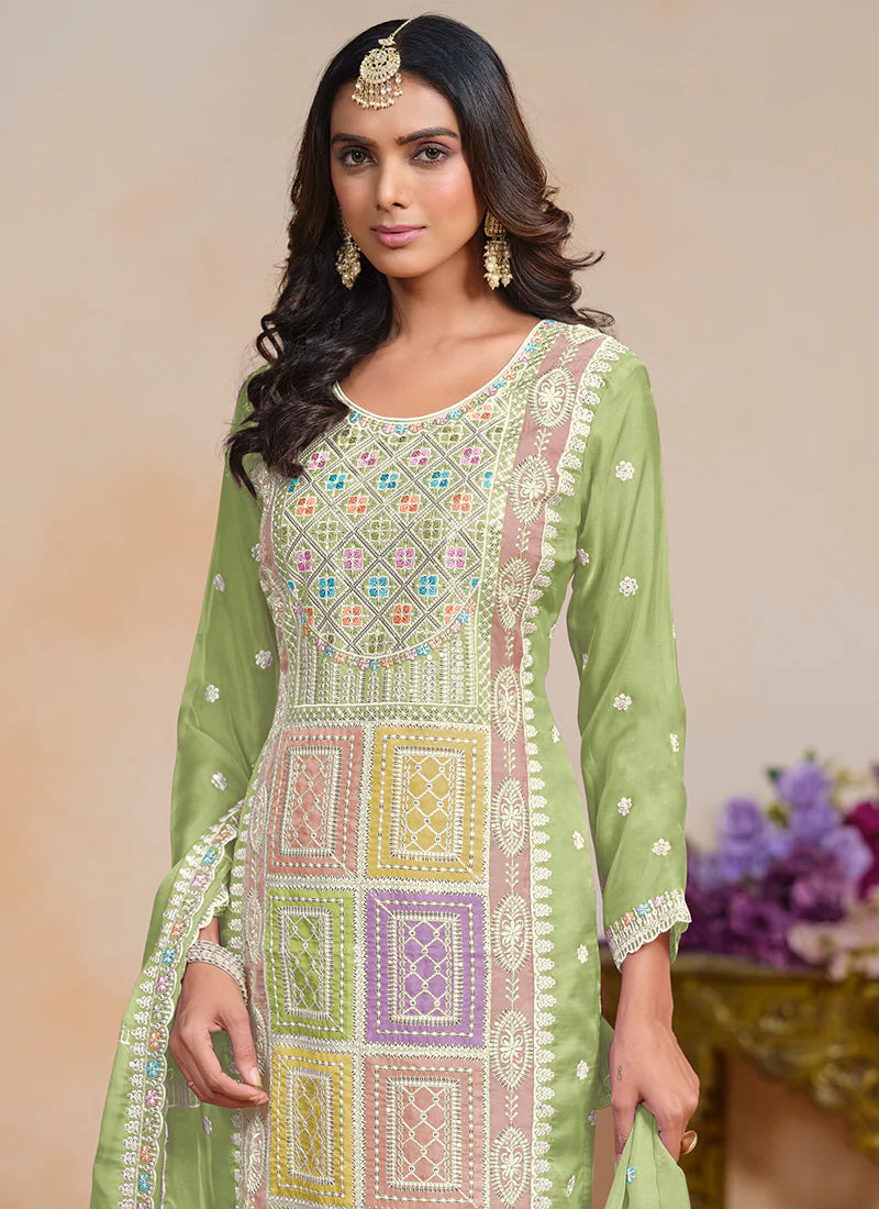 Light Green Multi Embroidery Festival Salwar Suit