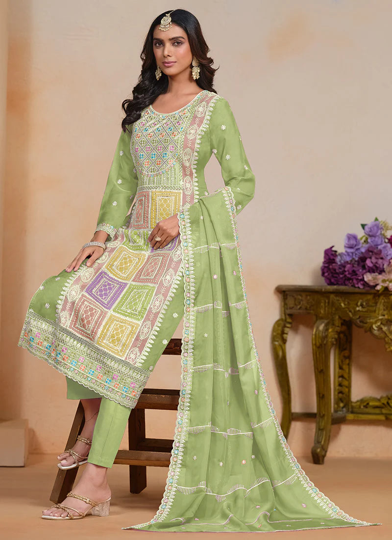 Light Green Multi Embroidery Festival Salwar Suit