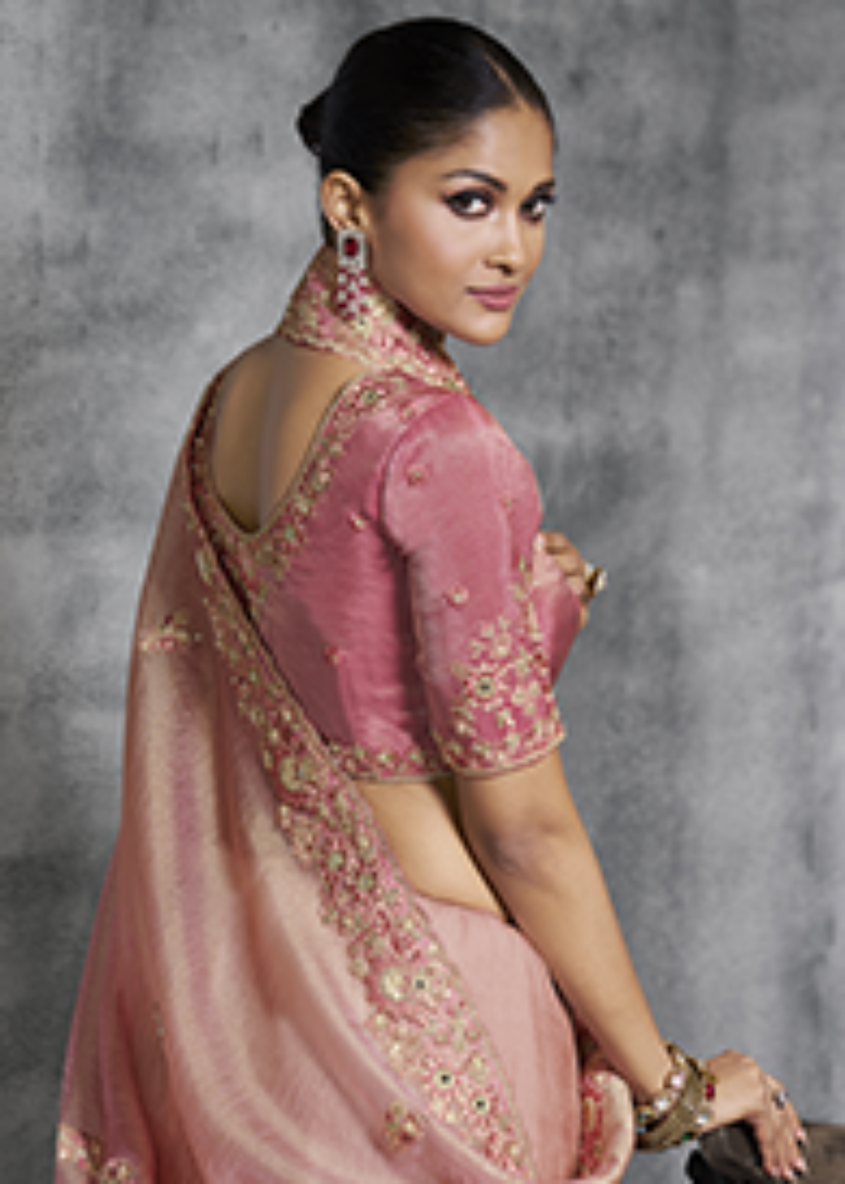 Light Pink Tissue Zari Embroidered Saree.