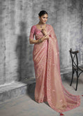 Light Pink Tissue Zari Embroidered Saree