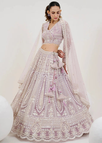 Light purple net bridal lehenga